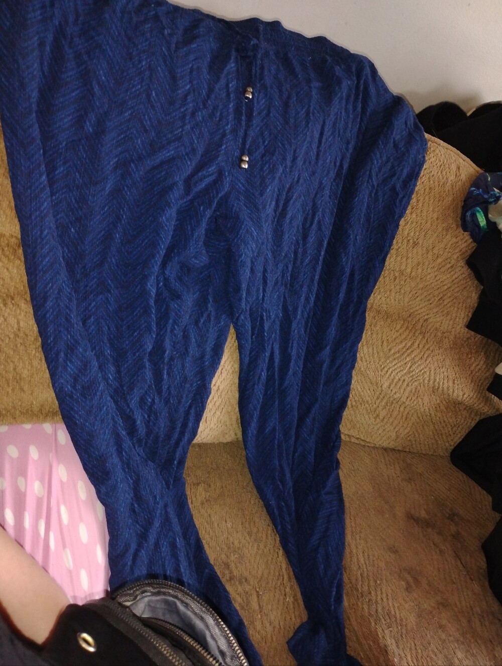 Denver Hayes Navy Textured Knit Drapey Pants